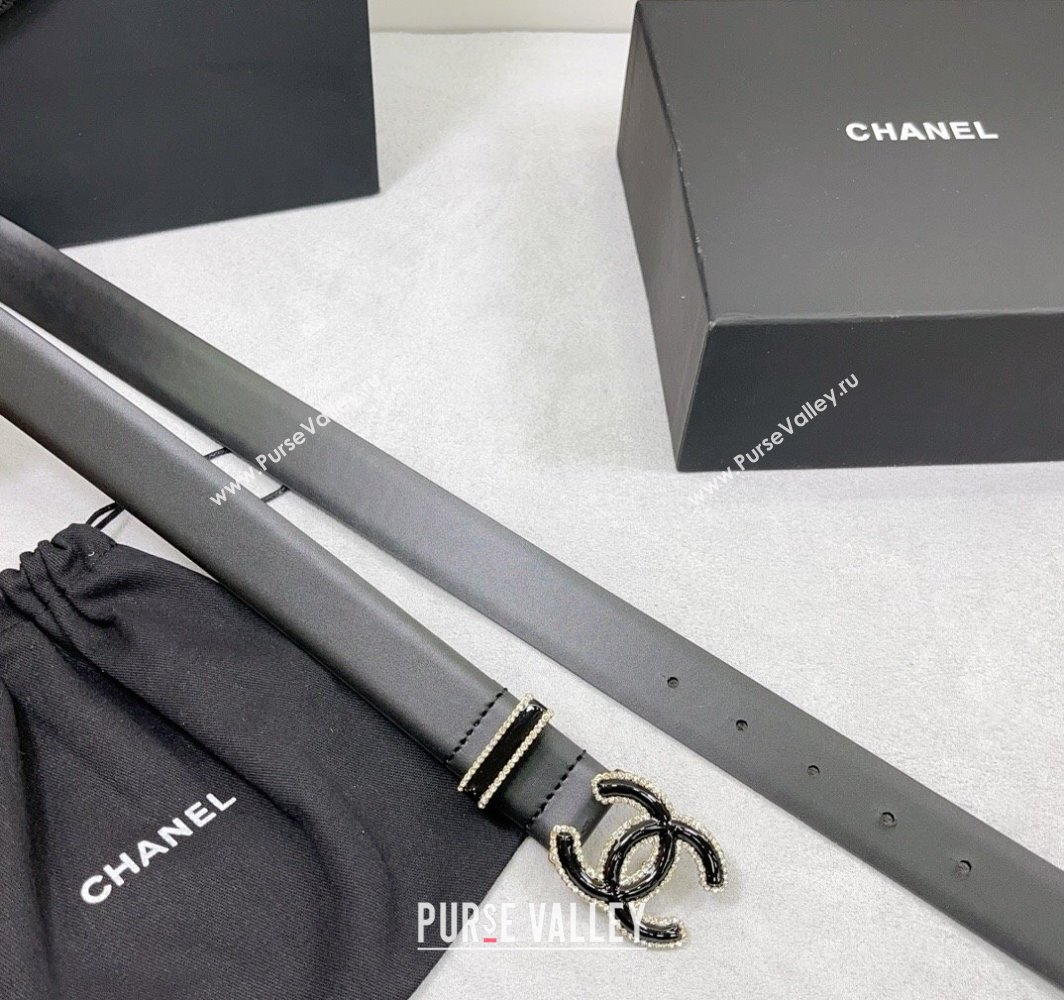 Chanel Calfskin Leather Belt 3cm with Black CC Buckle and Strass Black 2025 CH010904 (99-250109092)