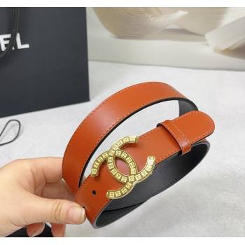 Chanel Calfskin Belt 3cm with CC Logo Buckle and Stitches Orange/Gold 2025 CH010901 (99-250109043)