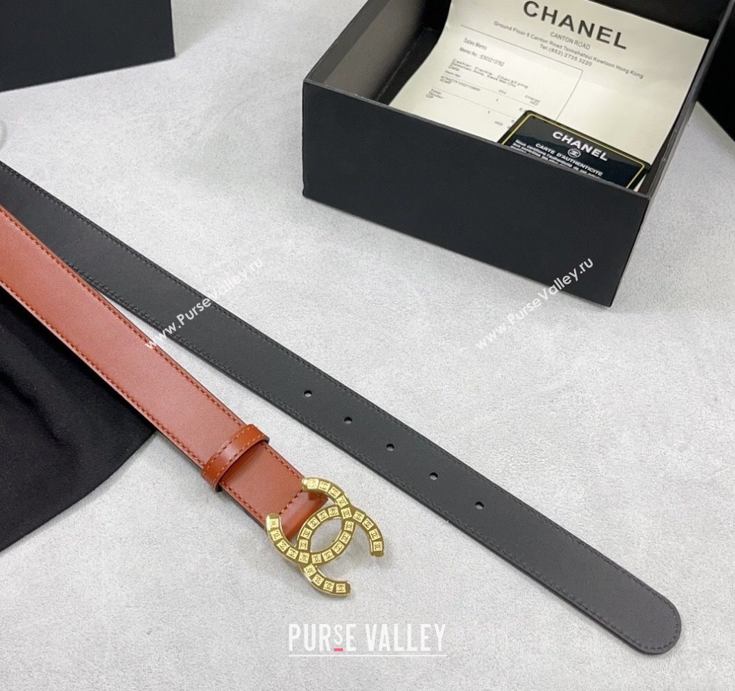 Chanel Calfskin Belt 3cm with CC Logo Buckle and Stitches Orange/Gold 2025 CH010901 (99-250109043)