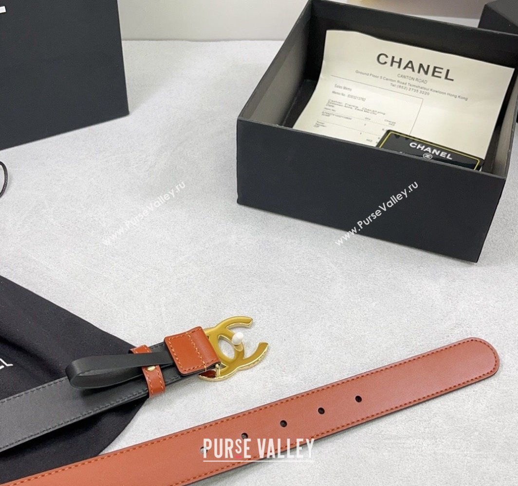 Chanel Calfskin Belt 3cm with CC Logo Buckle and Stitches Orange/Gold 2025 CH010901 (99-250109043)