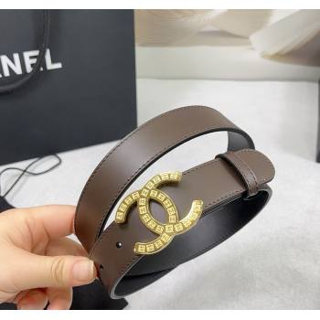 Chanel Calfskin Belt 3cm with CC Logo Buckle and Stitches Chocolate/Gold 2025 CH010901 (99-250109045)