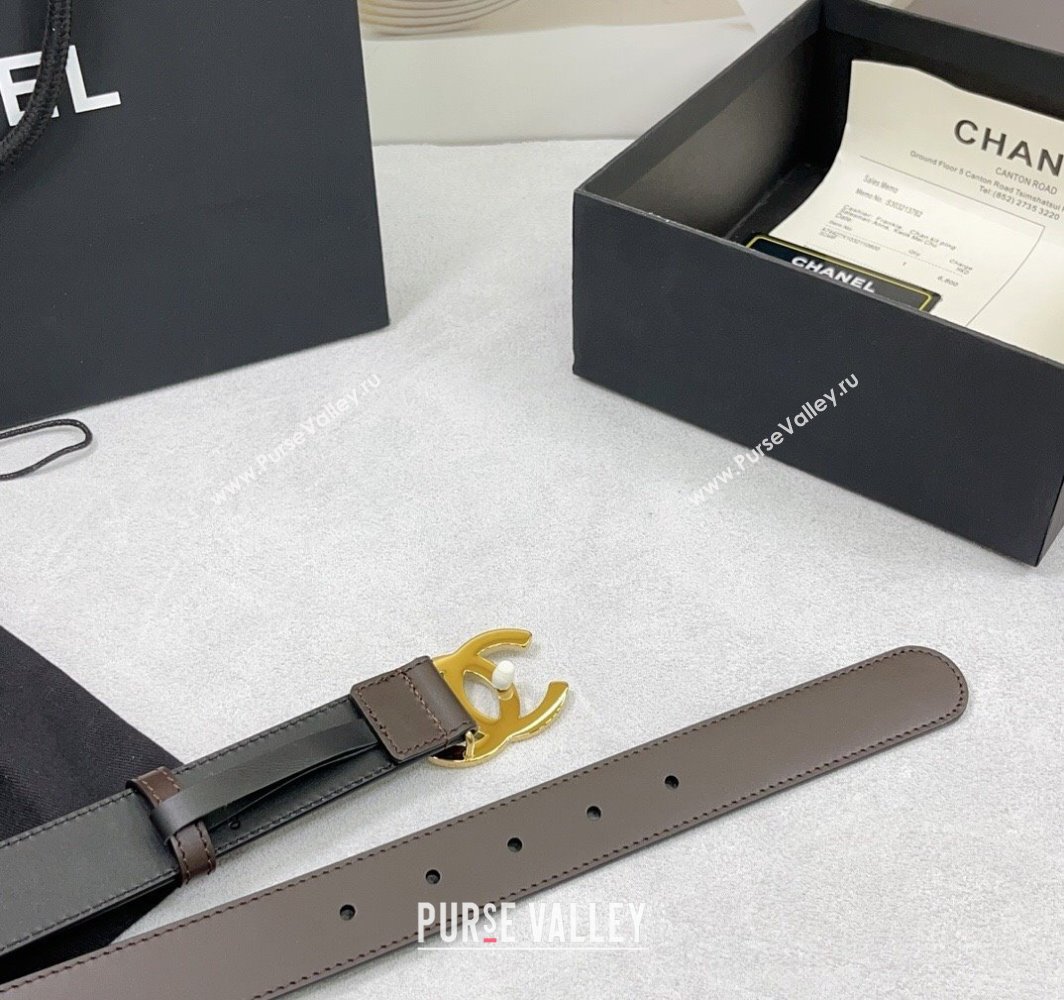 Chanel Calfskin Belt 3cm with CC Logo Buckle and Stitches Chocolate/Gold 2025 CH010901 (99-250109045)