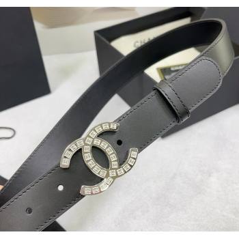 Chanel Calfskin Belt 3cm with CC Logo Buckle and Stitches Black/Silver 2025 CH010901 (99-250109049)