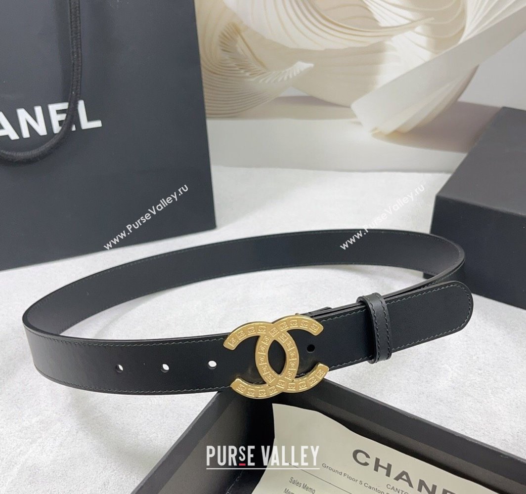 Chanel Calfskin Belt 3cm with CC Logo Buckle and Stitches Black/Gold 2025 CH010901 (99-250109050)