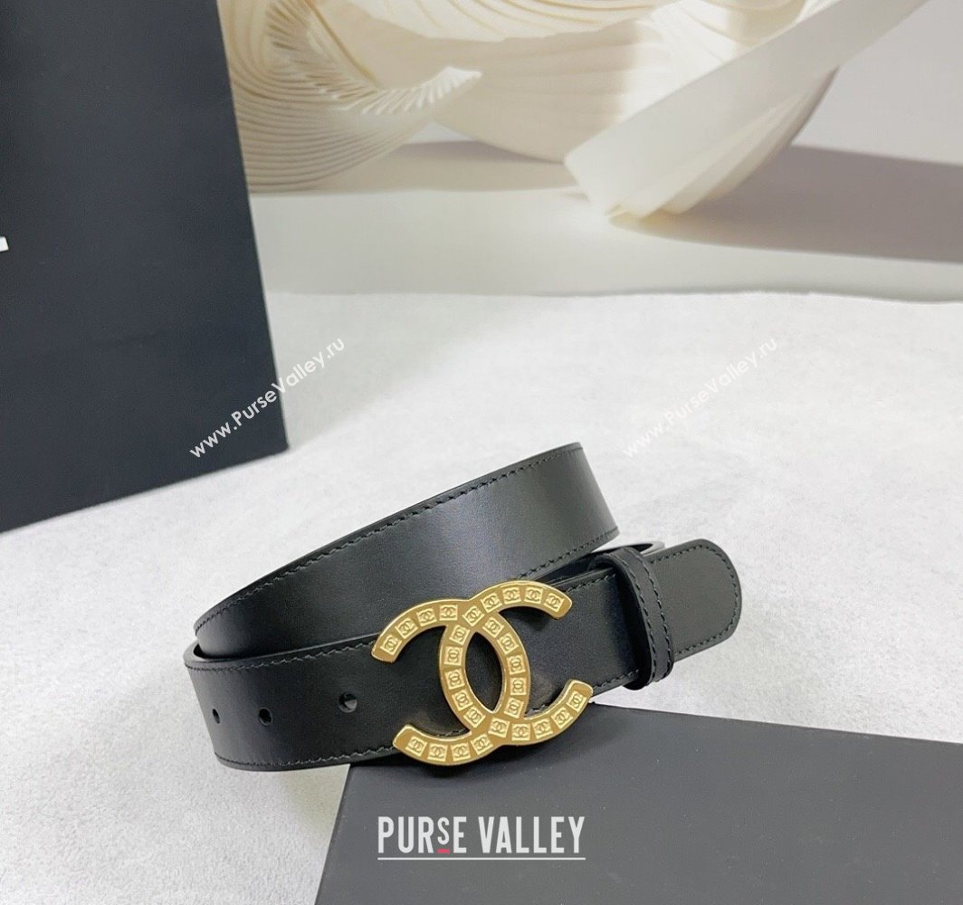 Chanel Calfskin Belt 3cm with CC Logo Buckle and Stitches Black/Gold 2025 CH010901 (99-250109050)