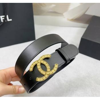 Chanel Calfskin Belt 3cm with CC Logo Buckle and Stitches Black/Gold 2025 CH010901 (99-250109050)