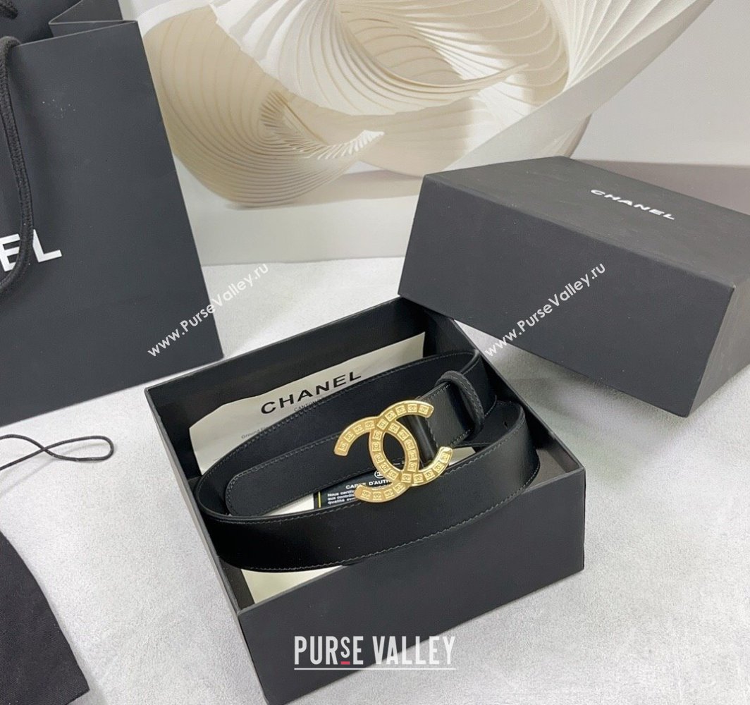 Chanel Calfskin Belt 3cm with CC Logo Buckle and Stitches Black/Gold 2025 CH010901 (99-250109050)