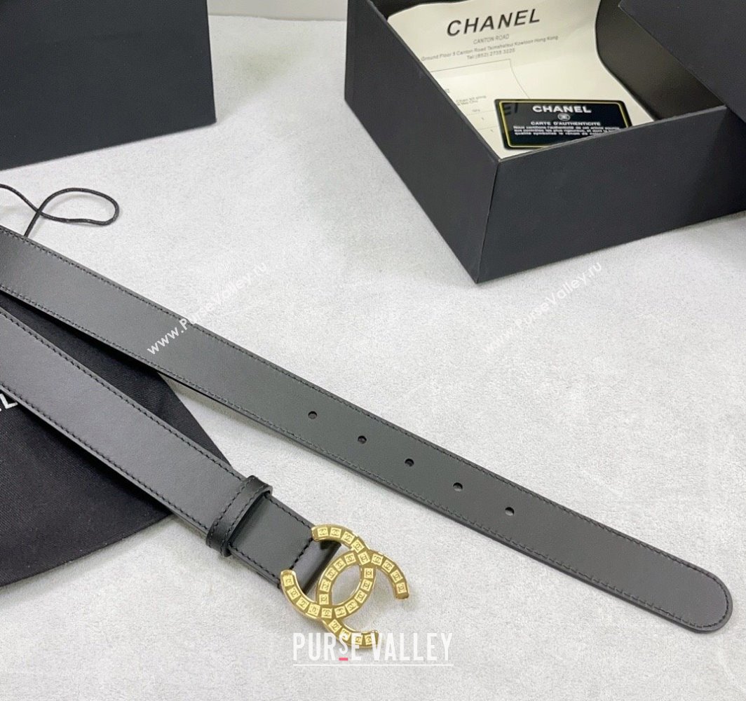 Chanel Calfskin Belt 3cm with CC Logo Buckle and Stitches Black/Gold 2025 CH010901 (99-250109050)