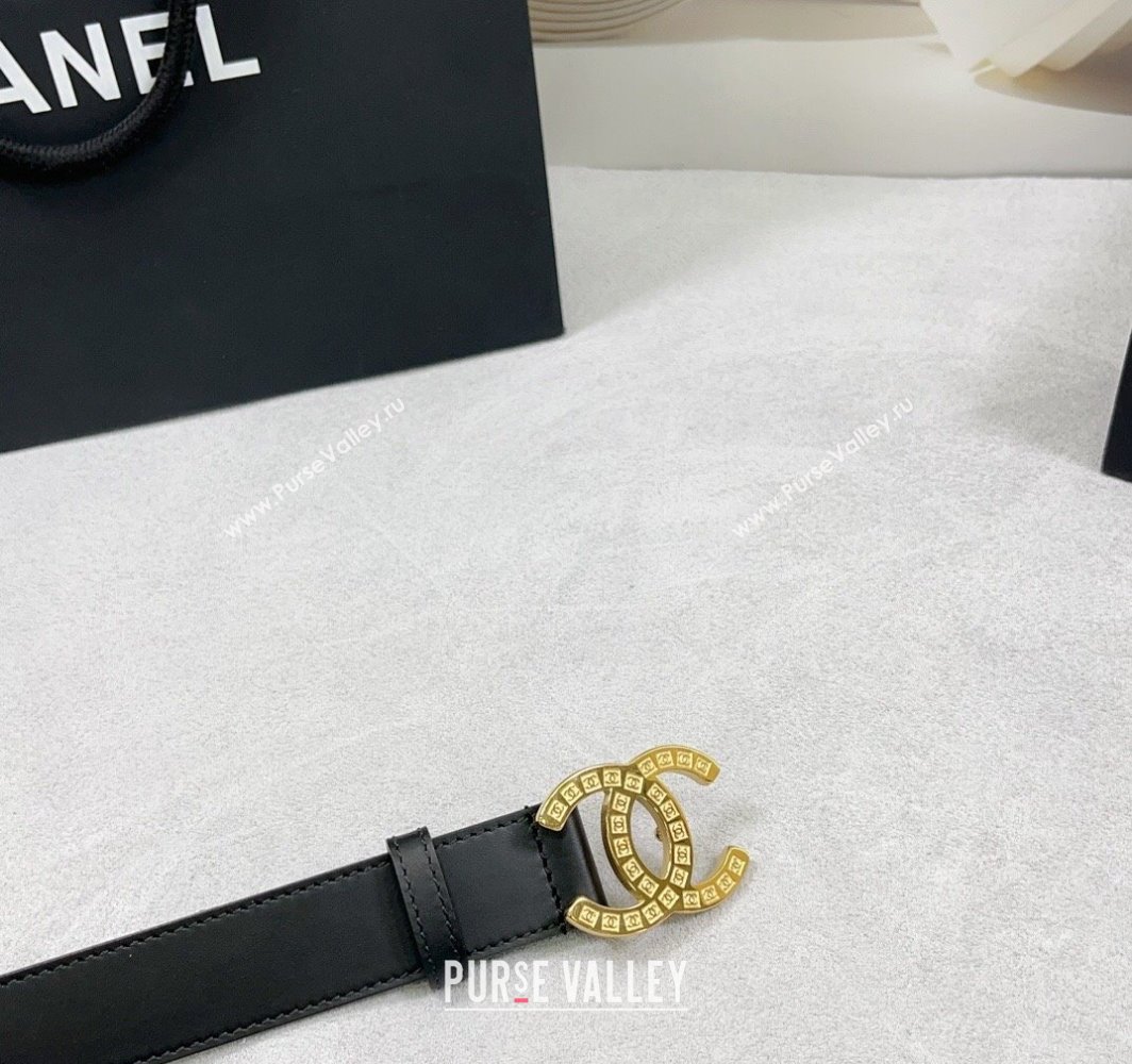 Chanel Calfskin Belt 3cm with CC Logo Buckle and Stitches Black/Gold 2025 CH010901 (99-250109050)