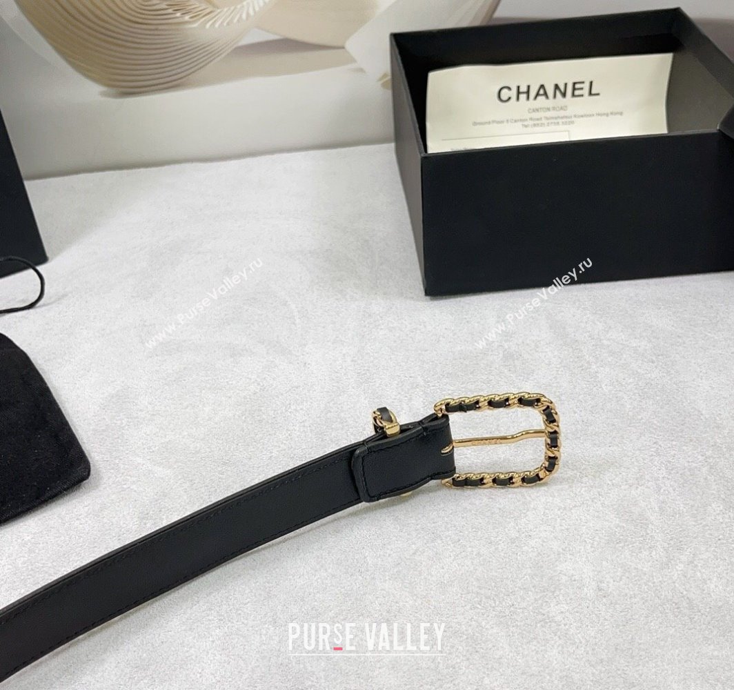 Chanel Calfskin Leather Belt 3cm with Chain Trim Black 2025 CH010903 (99-250109063)