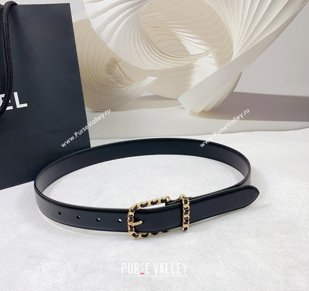 Chanel Calfskin Belt 3cm with Chain and Stitches Black/Gold 2025 AAA600 (99-250109014)