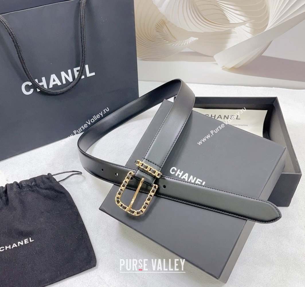 Chanel Calfskin Belt 3cm with Chain and Stitches Black/Gold 2025 AAA600 (99-250109014)