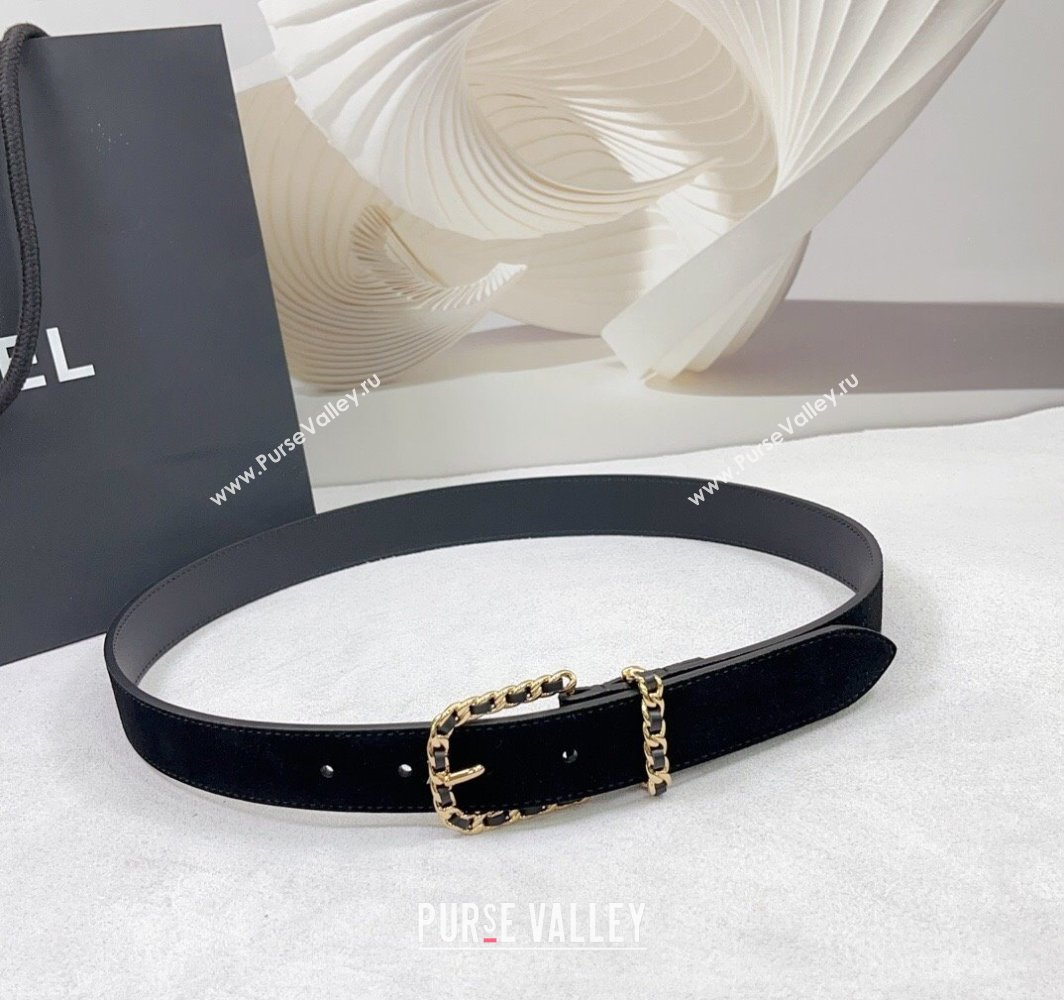 Chanel Suede Leather Belt 3cm with Chain Black/Gold 2025 AAA600 (99-250109008)