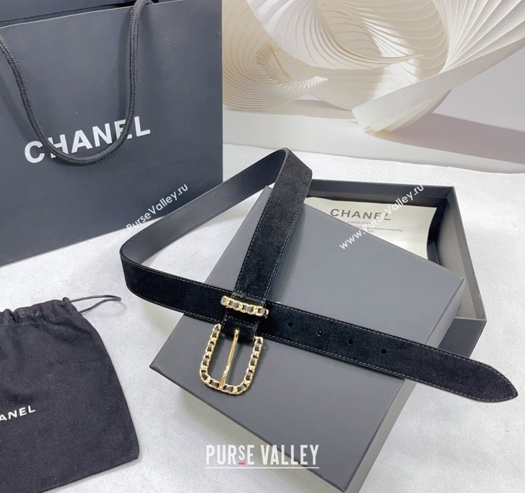 Chanel Suede Leather Belt 3cm with Chain Black/Gold 2025 AAA600 (99-250109008)