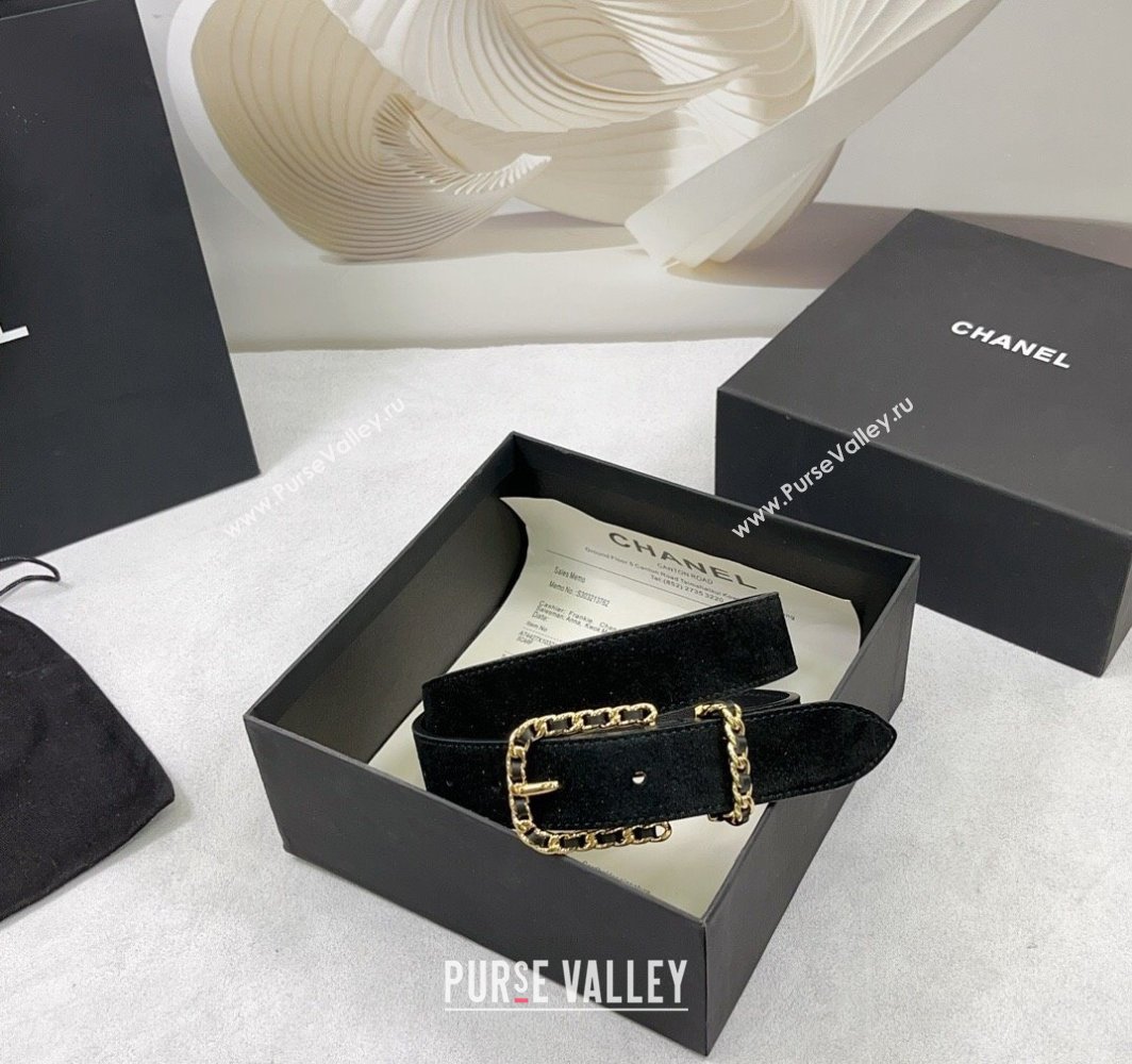 Chanel Suede Leather Belt 3cm with Chain Black/Gold 2025 AAA600 (99-250109008)