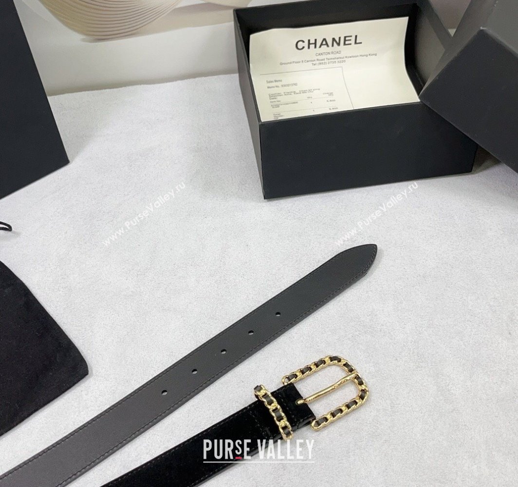 Chanel Suede Leather Belt 3cm with Chain Black/Gold 2025 AAA600 (99-250109008)