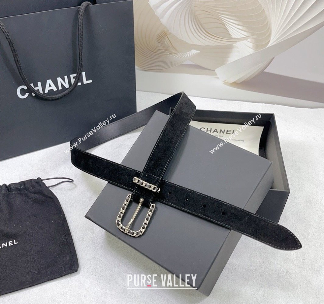 Chanel Suede Leather Belt 3cm with Chain Black/Silver 2025 AAA600 (99-250109009)