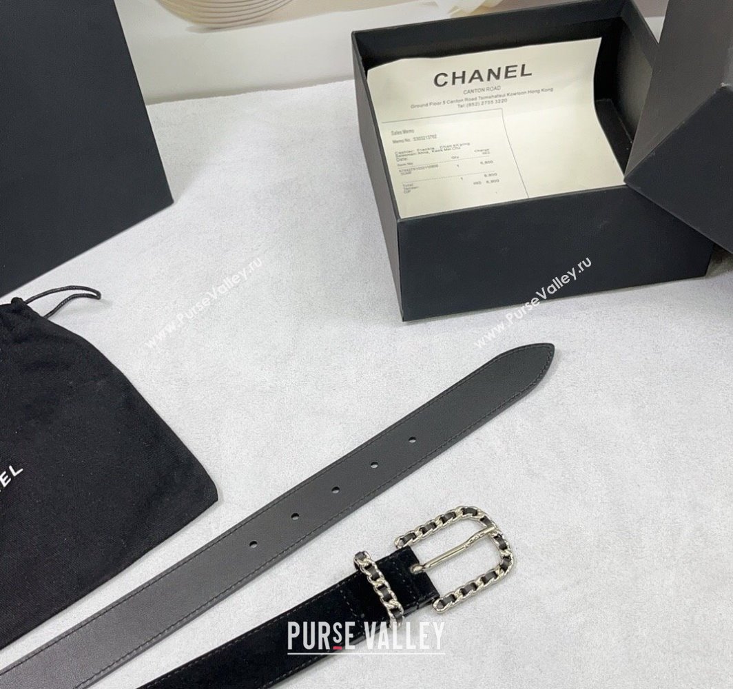 Chanel Suede Leather Belt 3cm with Chain Black/Silver 2025 AAA600 (99-250109009)