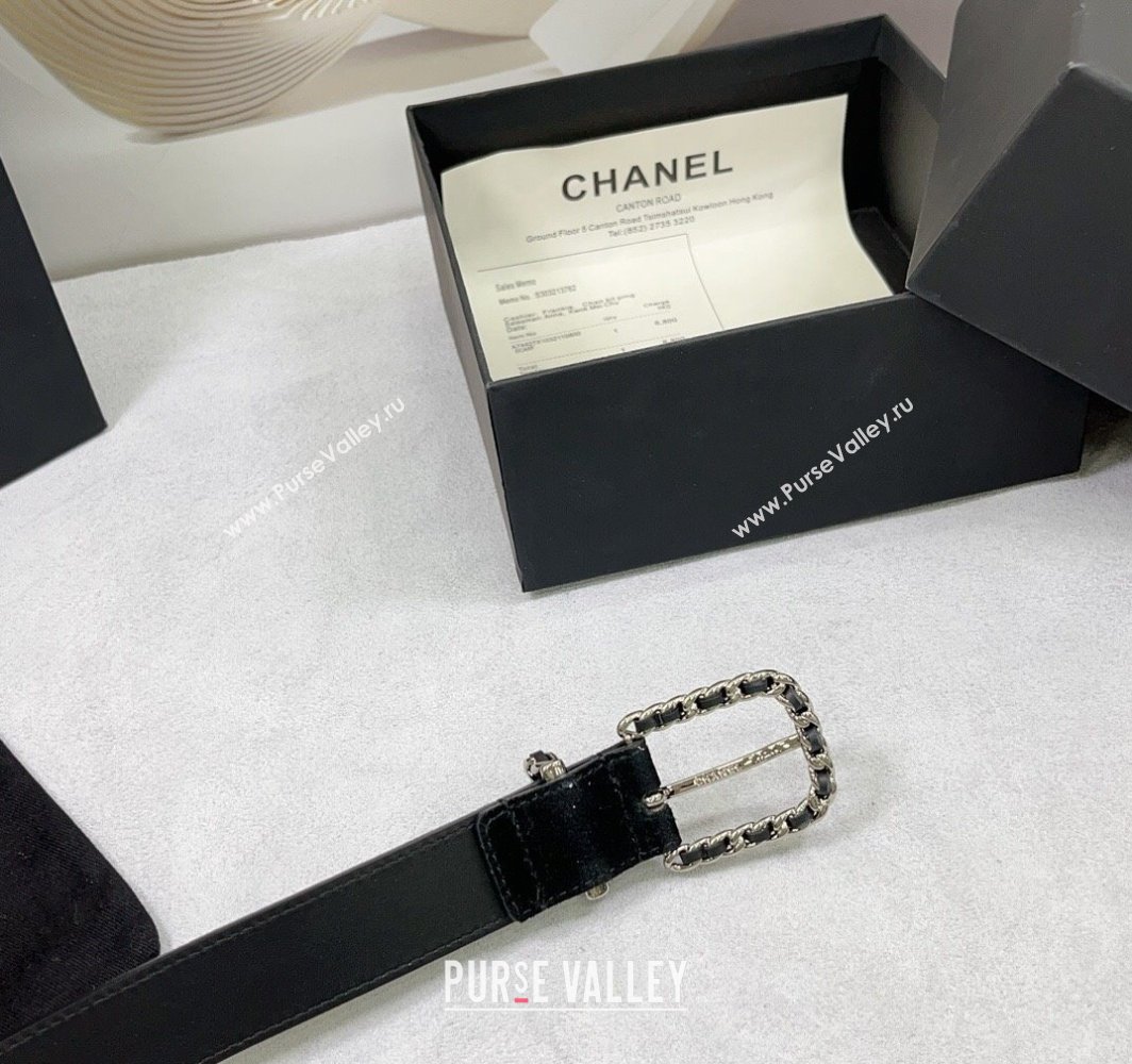 Chanel Suede Leather Belt 3cm with Chain Black/Silver 2025 AAA600 (99-250109009)