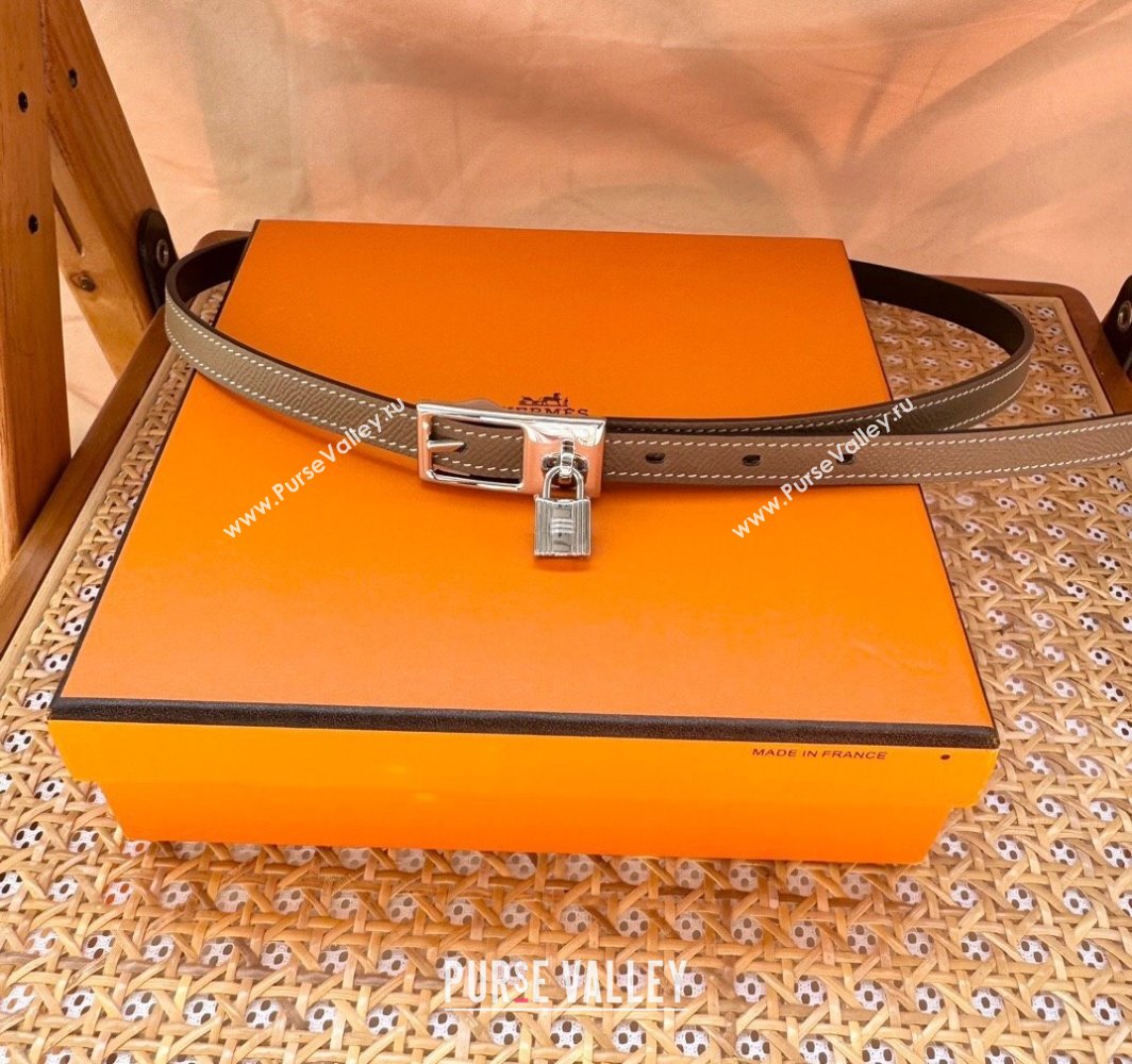 Hermes Womens Lucky Locker Belt 1.5cm in Epsom Leather Grey/Silver 2025 (99-250109131)