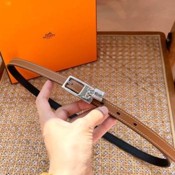 Hermes Womens Lucky Locker Belt 1.5cm in Epsom Leather Brown/Silver 2025 (99-250109133)