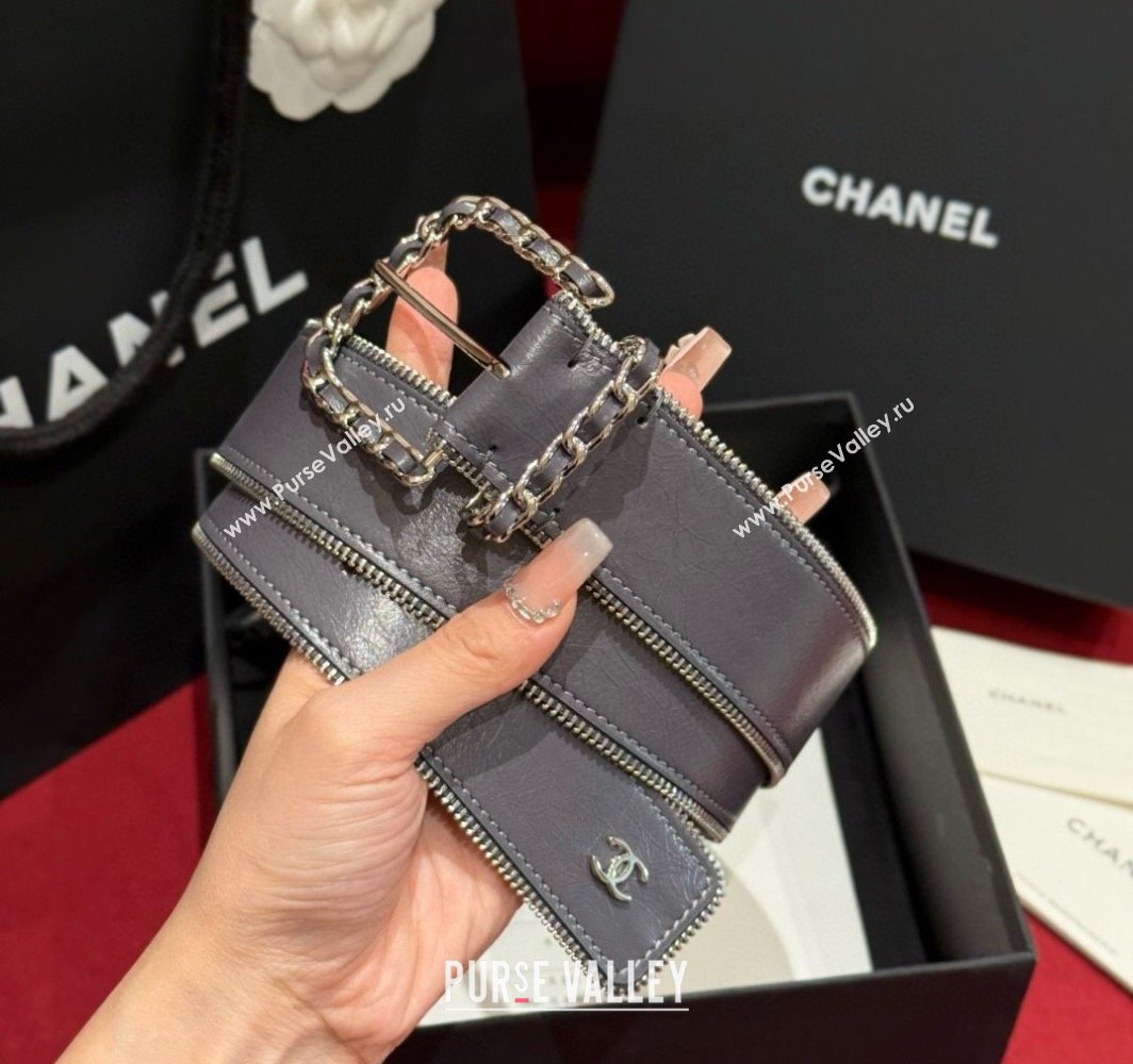 Chanel Shiny Calfskin Belt 4cm with Chain and Zip Trim Grey 2025 AAA453 (99-250109052)