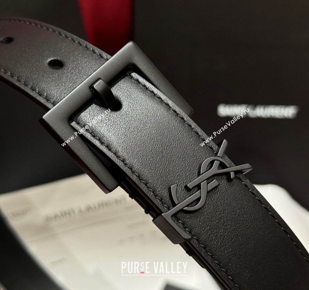 Saint Laurent Calfskin Leather Belt 3cm with Pink Buckle All Black 2025 YSL011001 (99-240110021)