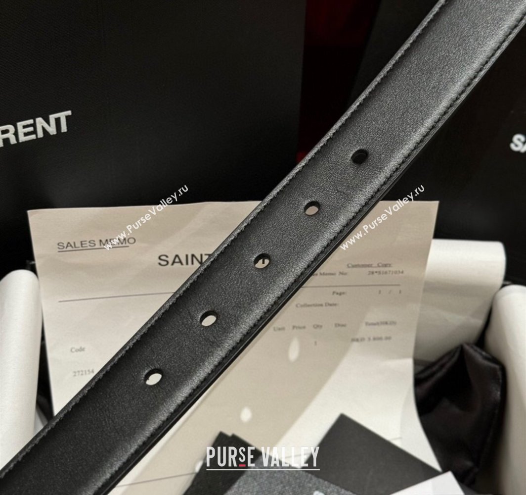 Saint Laurent Calfskin Leather Belt 3cm with Pink Buckle All Black 2025 YSL011001 (99-240110021)