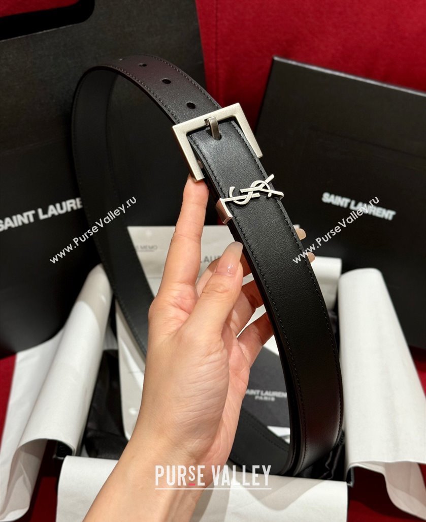 Saint Laurent Calfskin Leather Belt 3cm with Pink Buckle Black/Silver 2025 YSL011001 (99-240110022)