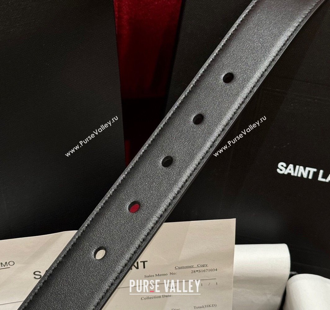 Saint Laurent Calfskin Leather Belt 3cm with Pink Buckle Black/Silver 2025 YSL011001 (99-240110022)