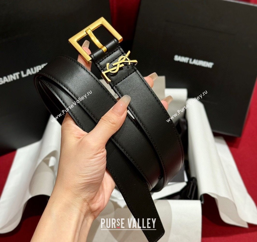 Saint Laurent Calfskin Leather Belt 3cm with Pink Buckle Black/Gold 2025 YSL011001 (99-240110023)