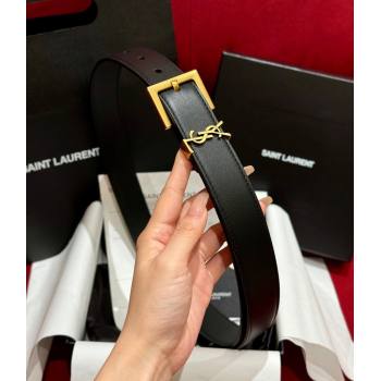 Saint Laurent Calfskin Leather Belt 3cm with Pink Buckle Black/Gold 2025 YSL011001 (99-240110023)