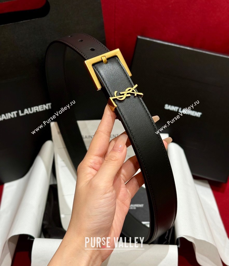 Saint Laurent Calfskin Leather Belt 3cm with Pink Buckle Black/Gold 2025 YSL011001 (99-240110023)