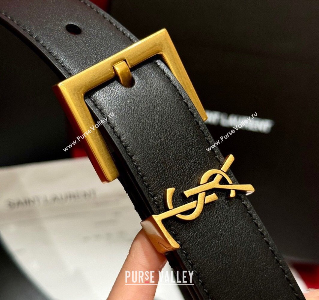 Saint Laurent Calfskin Leather Belt 3cm with Pink Buckle Black/Gold 2025 YSL011001 (99-240110023)