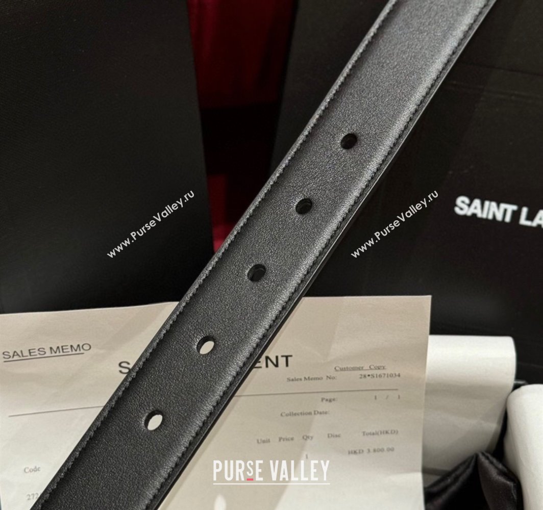 Saint Laurent Calfskin Leather Belt 3cm with Pink Buckle Black/Gold 2025 YSL011001 (99-240110023)