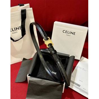 Celine Crocodile Embossed Leather Belt 1.8cm with Triomphe Logo Buckle Black 2025 CE011001 (99-240110027)