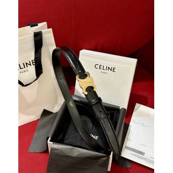 Celine Crocodile Embossed Leather Belt 2.5cm with Triomphe Logo Buckle Black 2025 CE011001 (99-240110028)