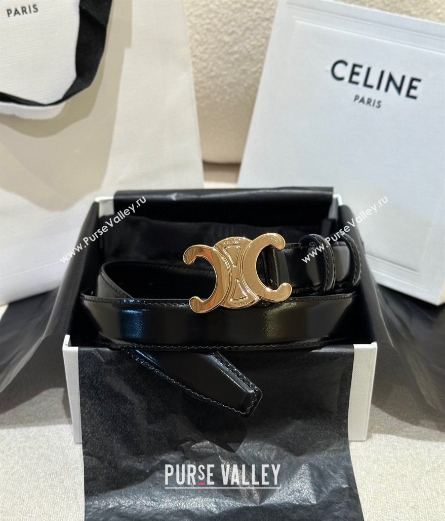 Celine Calfskin Leather Belt 2.5cm with Gold Triomphe Logo Buckle Black 2025 CE011001 (99-240110029)