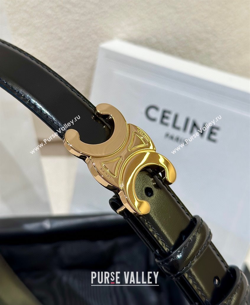 Celine Calfskin Leather Belt 2.5cm with Gold Triomphe Logo Buckle Black 2025 CE011001 (99-240110029)