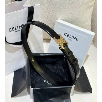 Celine Calfskin Leather Belt 2.5cm with Gold Triomphe Logo Buckle Black 2025 CE011001 (99-240110029)