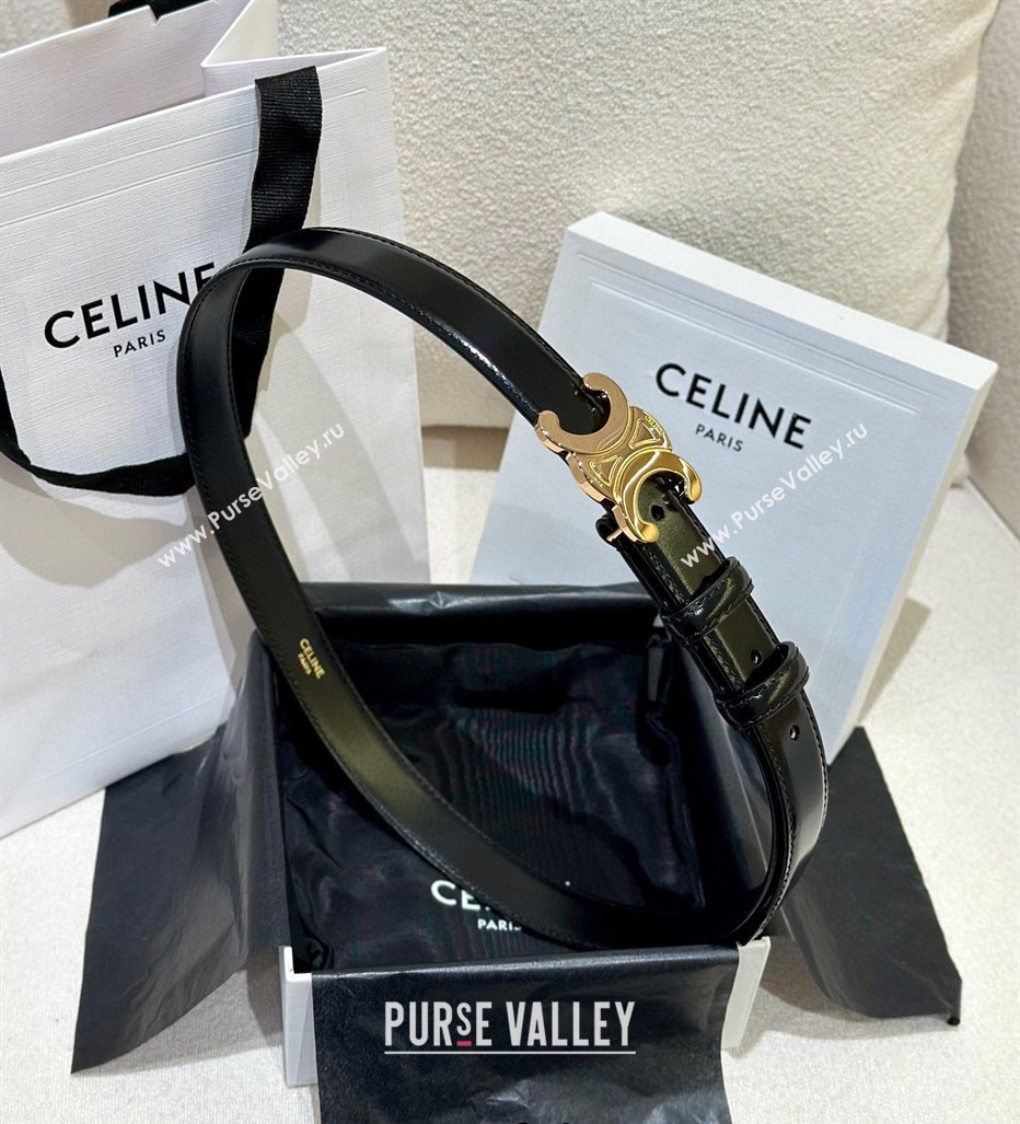 Celine Calfskin Leather Belt 2.5cm with Gold Triomphe Logo Buckle Black 2025 CE011001 (99-240110029)