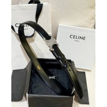 Celine Calfskin Leather Belt 2.5cm with Silver Triomphe Logo Buckle Black 2025 CE011001 (99-240110030)