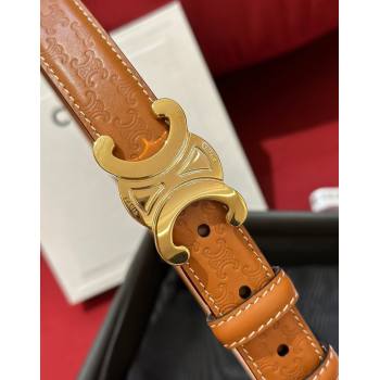 Celine Embossed Leather Belt 2.5cm with Gold Triomphe Logo Buckle Brown 2025 CE011002 (99-240110031)