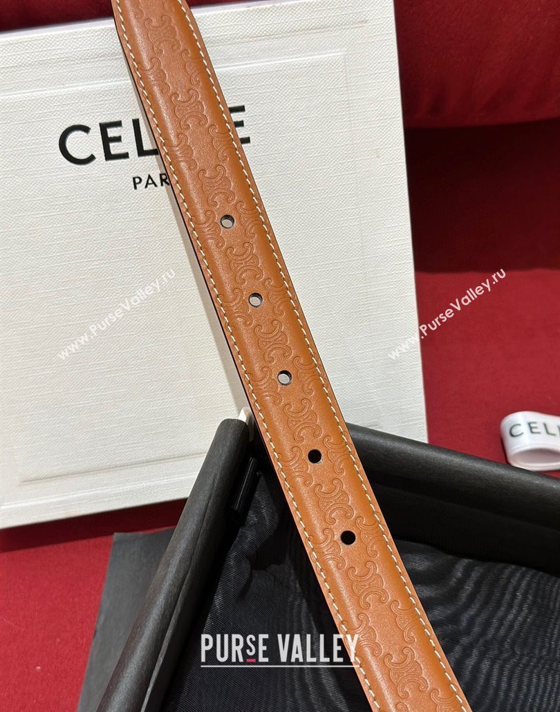 Celine Embossed Leather Belt 2.5cm with Gold Triomphe Logo Buckle Brown 2025 CE011002 (99-240110031)