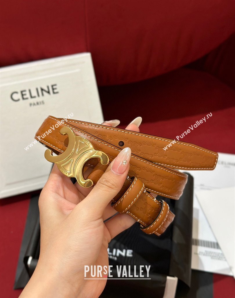 Celine Embossed Leather Belt 2.5cm with Gold Triomphe Logo Buckle Brown 2025 CE011002 (99-240110031)