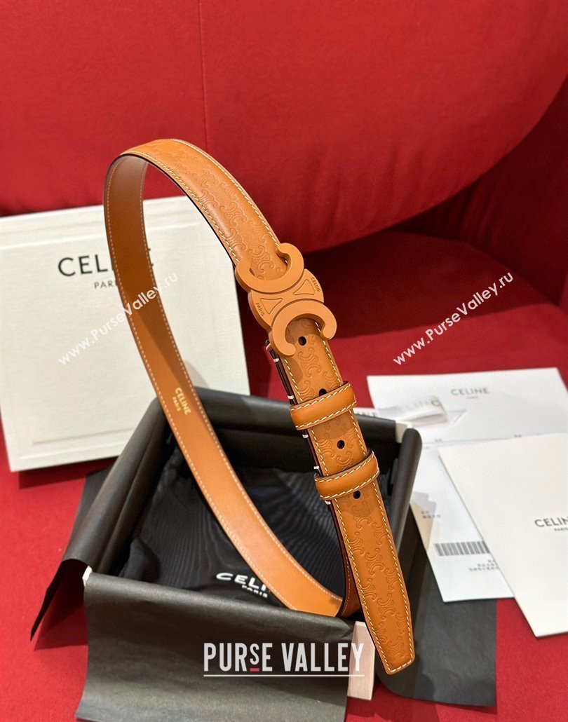 Celine Embossed Leather Belt 2.5cm with Triomphe Logo Buckle All Brown 2025 CE011002 (99-240110034)