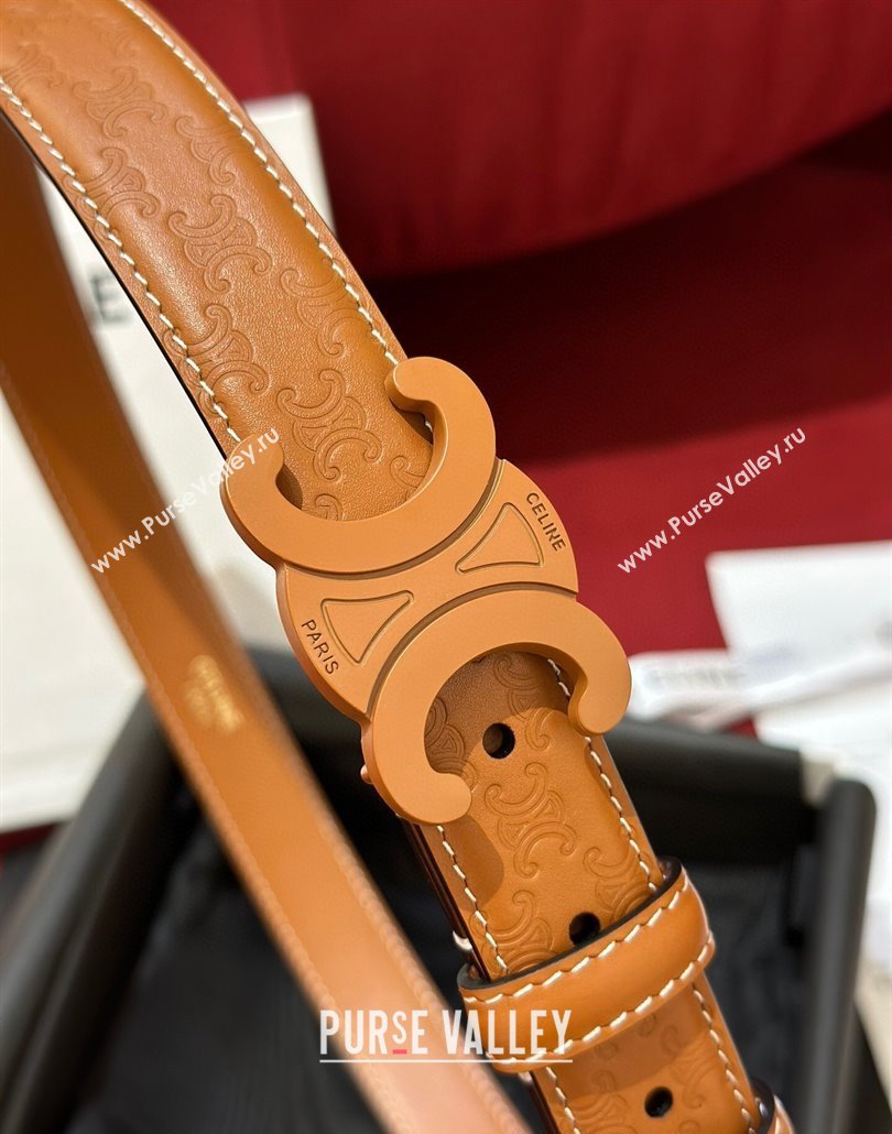 Celine Embossed Leather Belt 2.5cm with Triomphe Logo Buckle All Brown 2025 CE011002 (99-240110034)