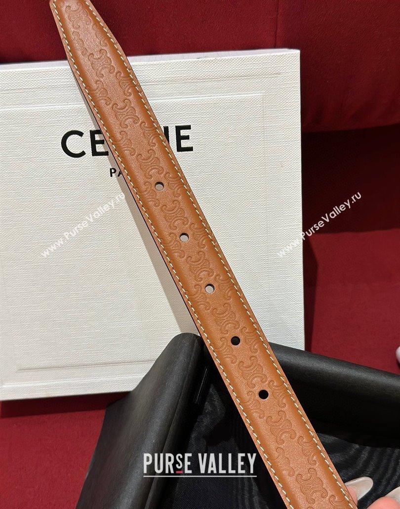 Celine Embossed Leather Belt 2.5cm with Triomphe Logo Buckle All Brown 2025 CE011002 (99-240110034)