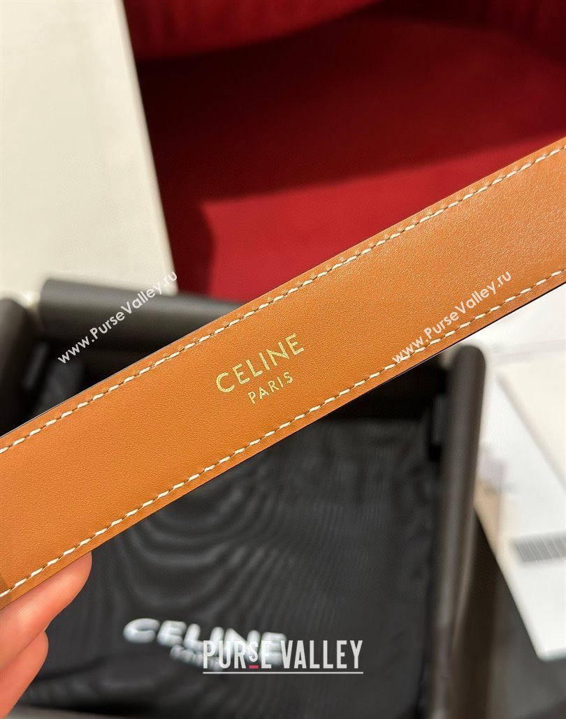 Celine Embossed Leather Belt 2.5cm with Triomphe Logo Buckle All Brown 2025 CE011002 (99-240110034)