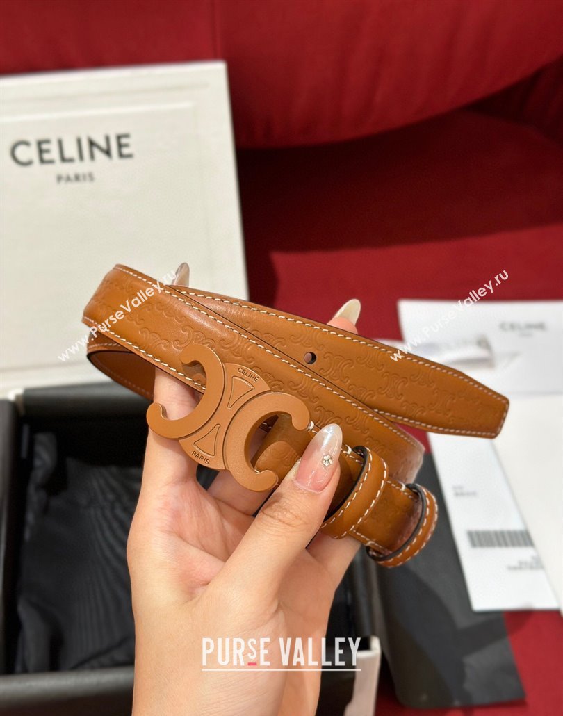 Celine Embossed Leather Belt 2.5cm with Triomphe Logo Buckle All Brown 2025 CE011002 (99-240110034)